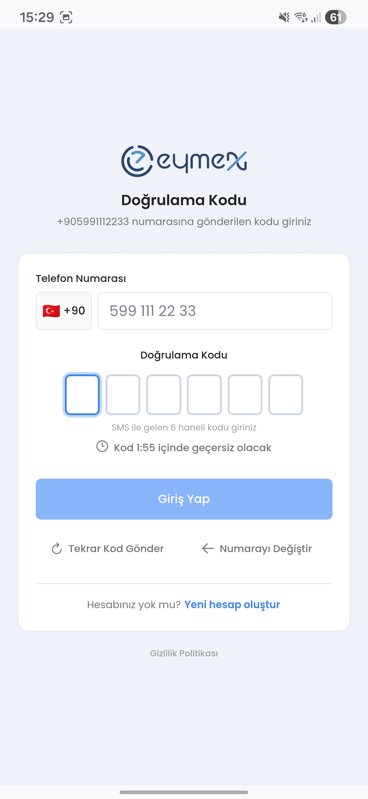 Eymex OTP Doğrulama - Güvenli giriş doğrulama kodu