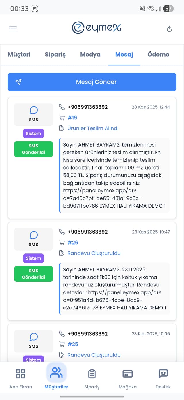 Müşteri Mesajlaşma - Müşterilerinize sipariş durumu, ödeme bilgileri ve önemli güncellemeler hakkında SMS ve WhatsApp ile bilgilendirme yapın.