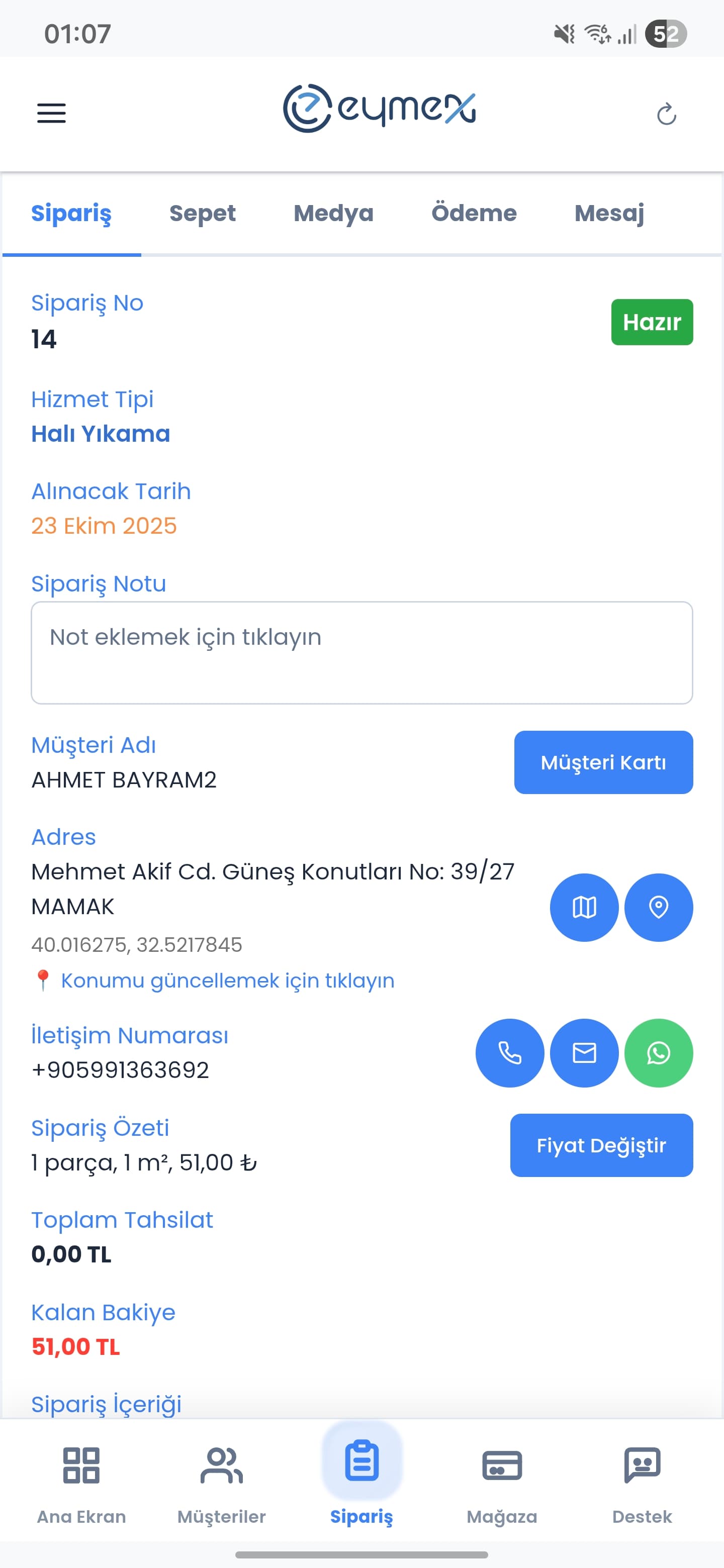 Eymex Sipariş Detay - Kapsamlı sipariş bilgileri ve durumu