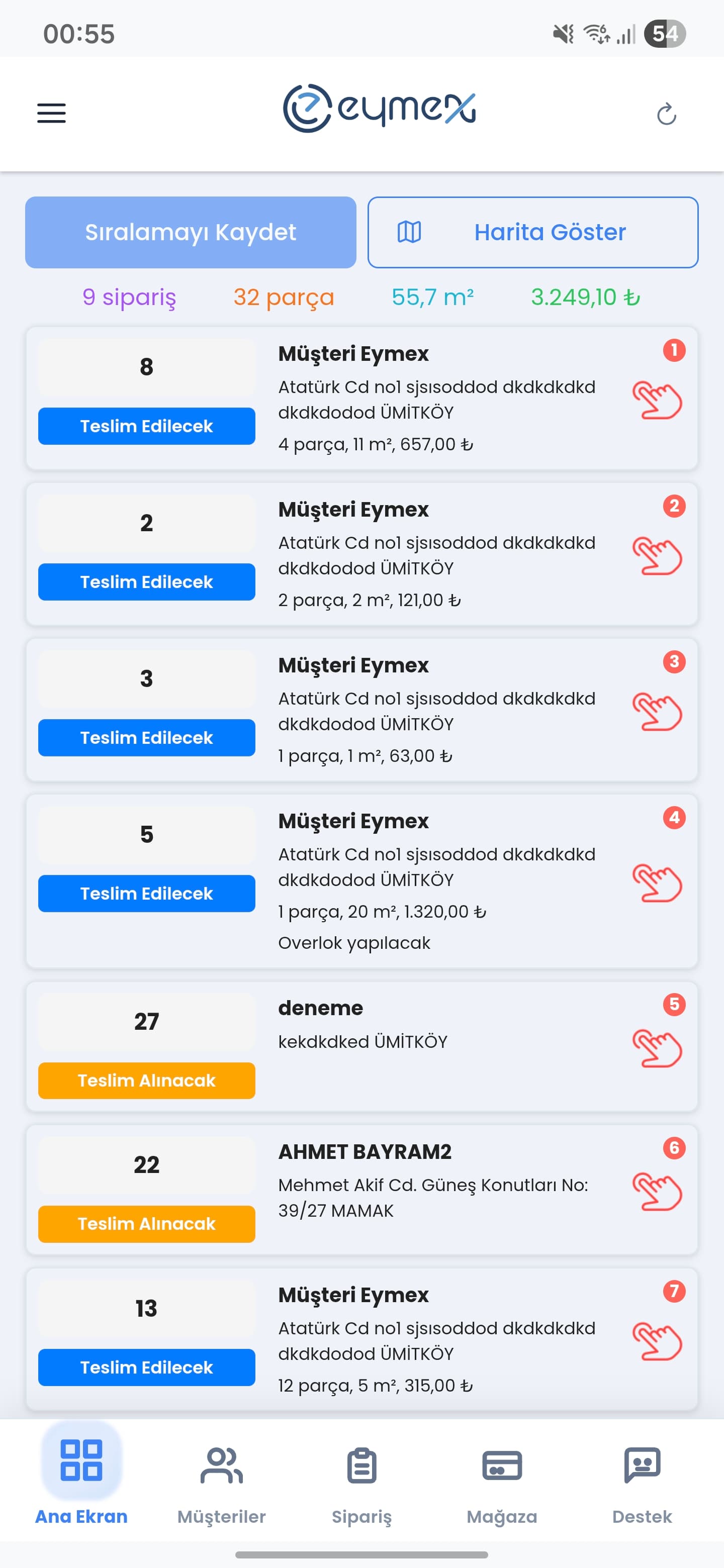 Eymex Servis Sıralaması - Servis listesi ve sıralama